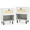 Set of 2 Modern White Rattan Boho Nightstand Bedside Table with Drawer and Shelf for Bedroom